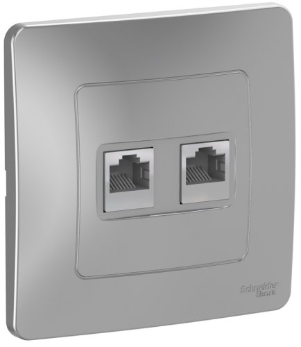 Розетка телефон+компьютер с рамкой Systeme Electric Blanca 2-м. RJ11+RJ45 5е алюминий картинка